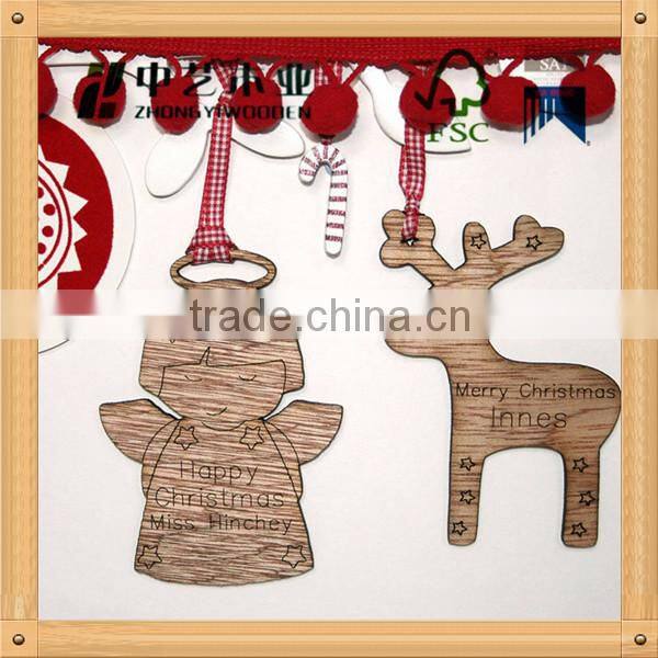 Laser cutting white painted small recycled wooden Christmas tree crafts