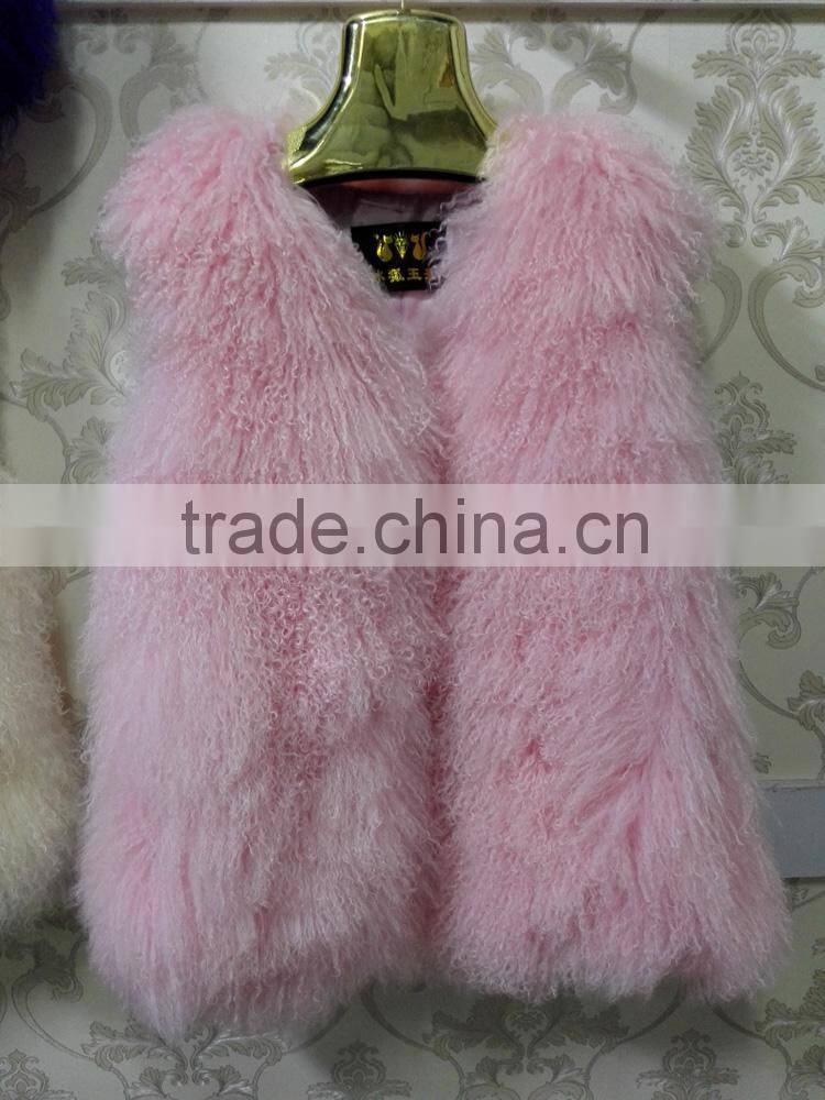 wholesale new style Tan sheep fur vest colored