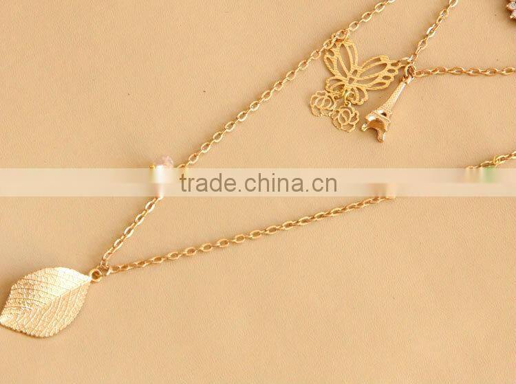 MYLOVE Fashion gold plated necklace cute butterfly leaf pendant long polo chain sweater necklace HOT MLSC-17