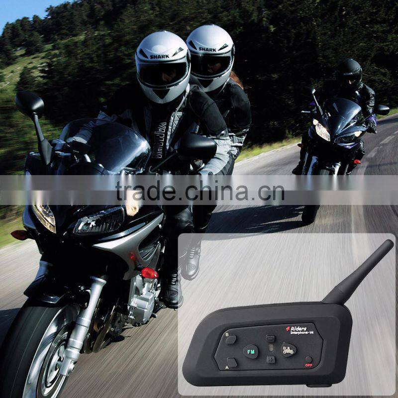 2016 updated soft Earphone! 2 pcs V4 Motorcycle Helmet Bluetooth Intercom Headset with FM for 4 Riders 1200m Wireless Interphone