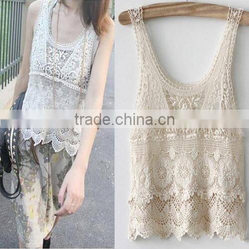 Fancy White Loose Tops Crochet Sweater Tank Top For Women