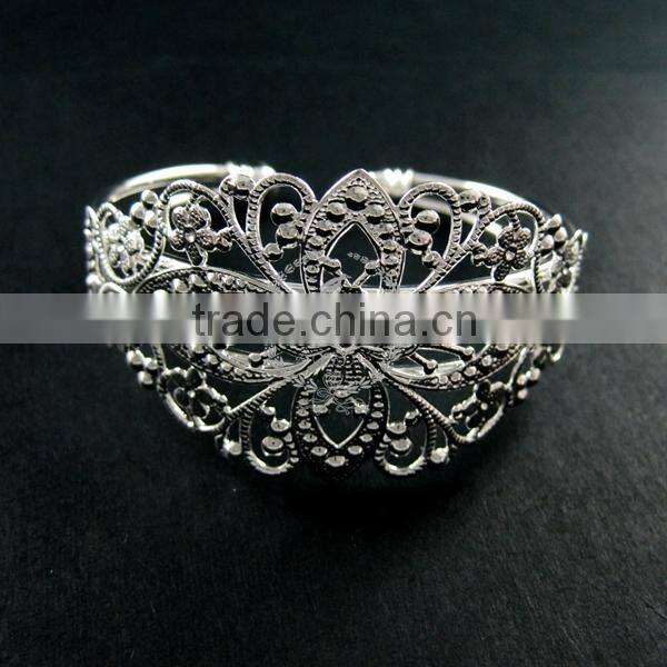 vintage style filigree base tray bezels silver plated brass bracelet blank cuff DIY supplies 1900051