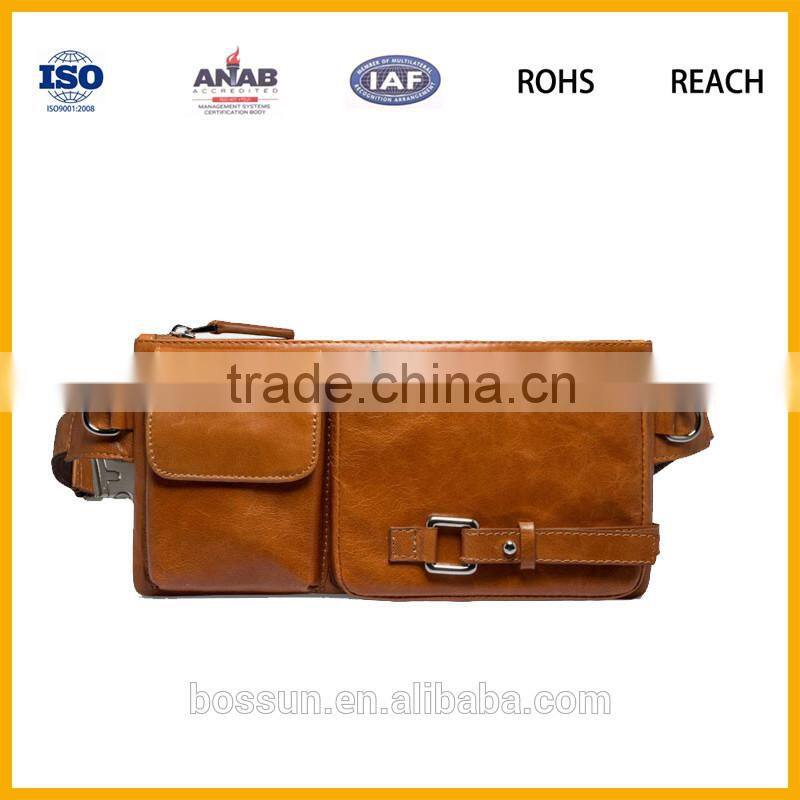 China manufacture hot sales leisure genuine leather waist bag