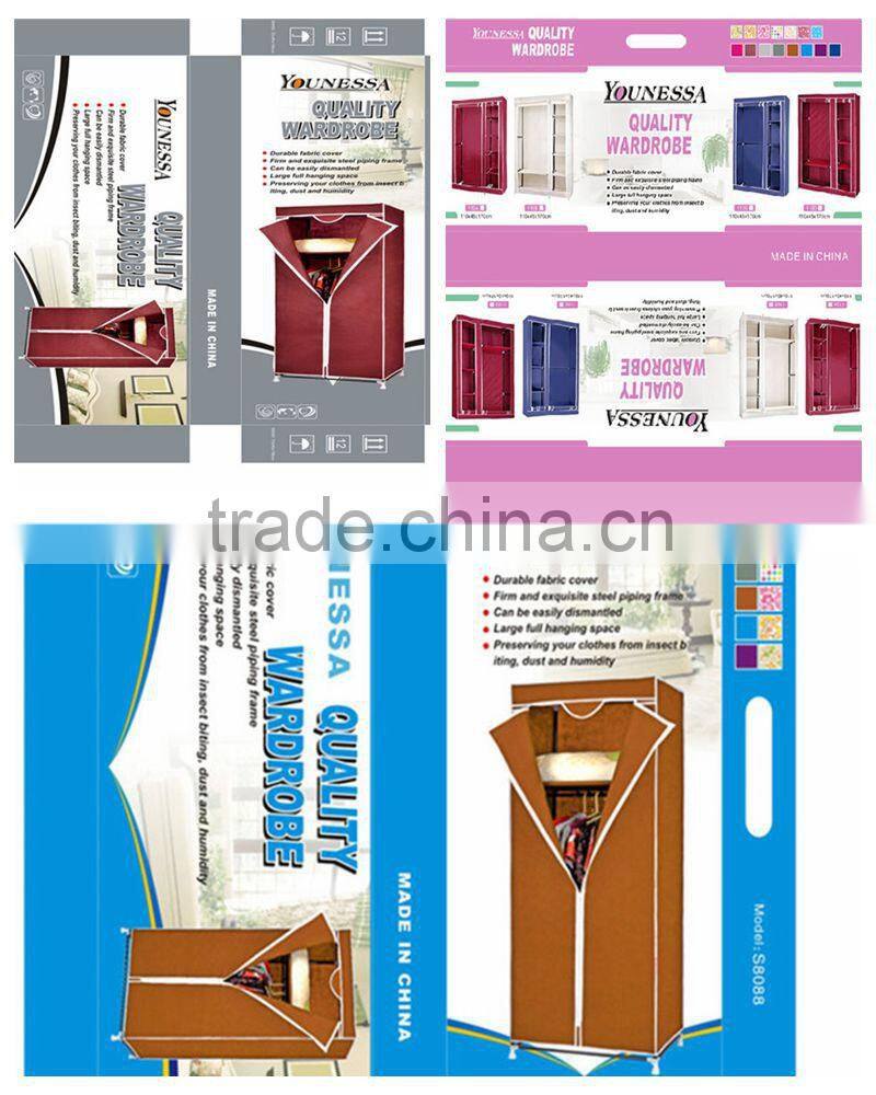 Rose Red Fabric Cupboard Bedroom Rack Shelve Rail Clothes Storage Wardrobe