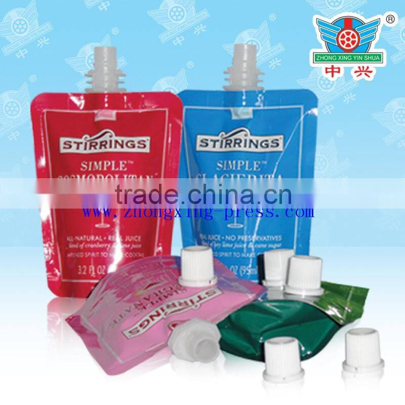 Customized reusable liquid stand up drink pouch with corner spout