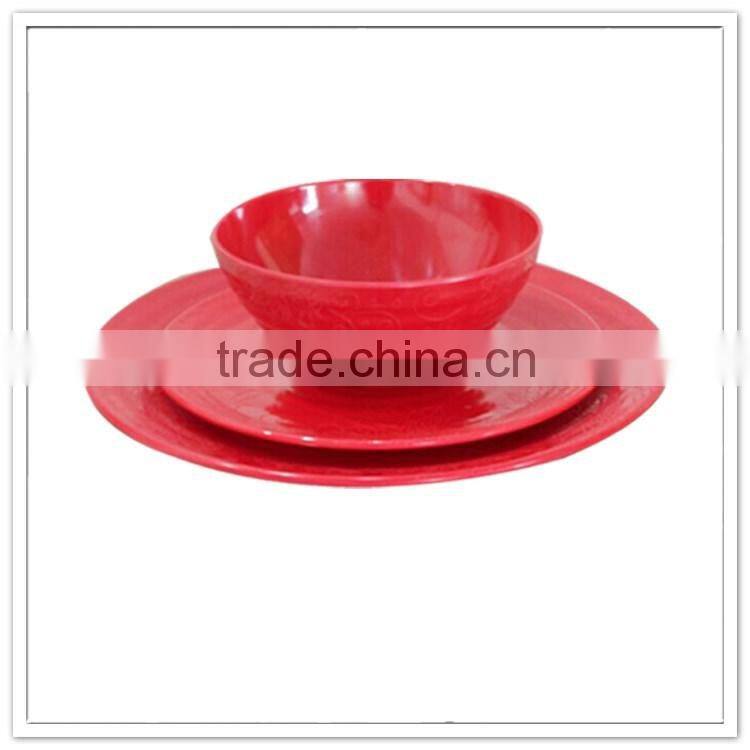 Factory new design round red color circle 12 pcs dinnerware set