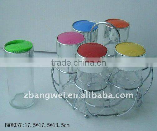 6pcs glass spice jar with metal rack