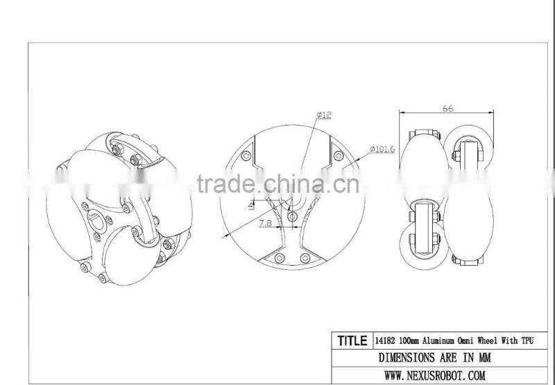 100mm Aluminum assemble robot Omni wheel with PU Roller 14182