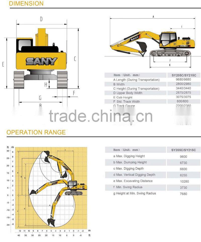 21 Ton SANY Mining Long Reach Excavator SY215C