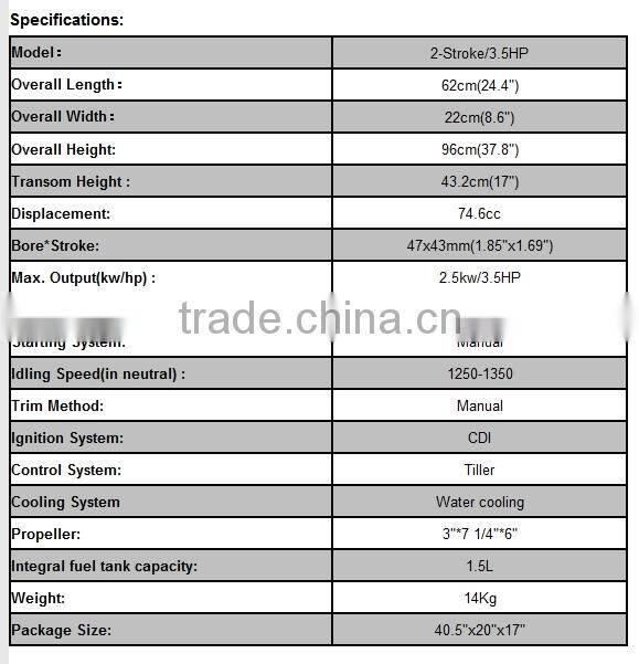 Updated New 3.5HP Two-Stroke Water Cooling Outboard Motor Boat Engine