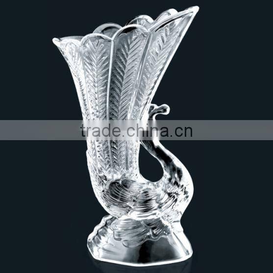 Lead free peafowl shape crystal glass flower vase for home decoration