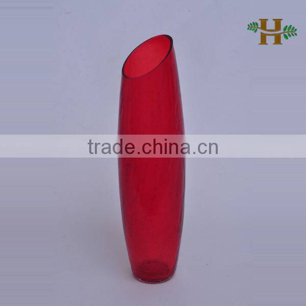 Cylinder Slanted Crackle Glass Vase Tall Glass Vase