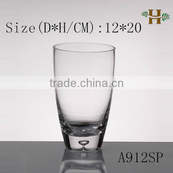 Handmade cone cylinder shaped glass vase, colored home use glassware with the bubble base