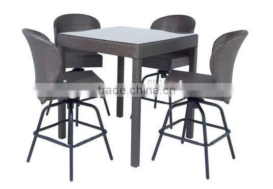 2016 Sigma SGS tested outdoor rattan glass top high tables and bar stools