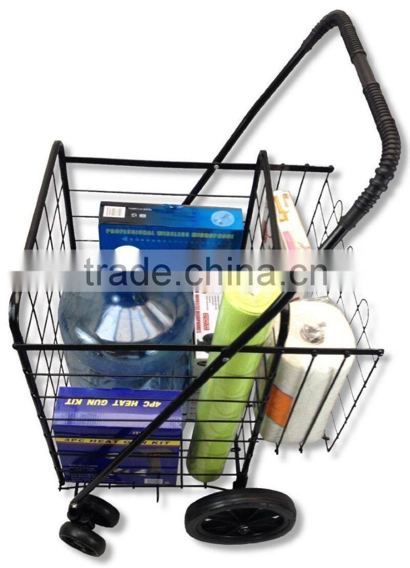 Metal Small Folding Shopping Cart with Double Basket and Wheels