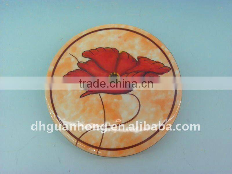 Ceramic yellow with Red flower Plate