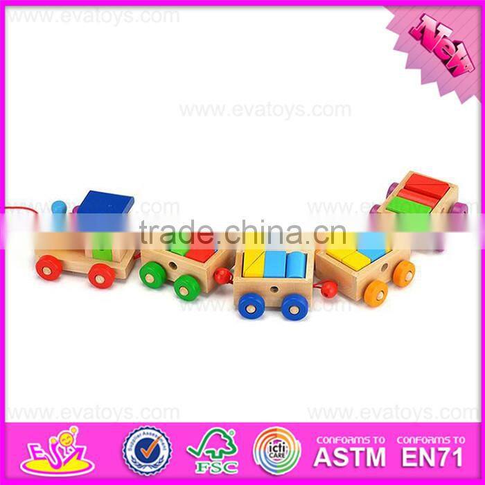 2016 hot sale baby wooden educational train toy, top fashion kids wooden educational train toy W05C071