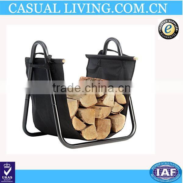 Backyard Black Iron Firewood Rack with Canvas Carrier