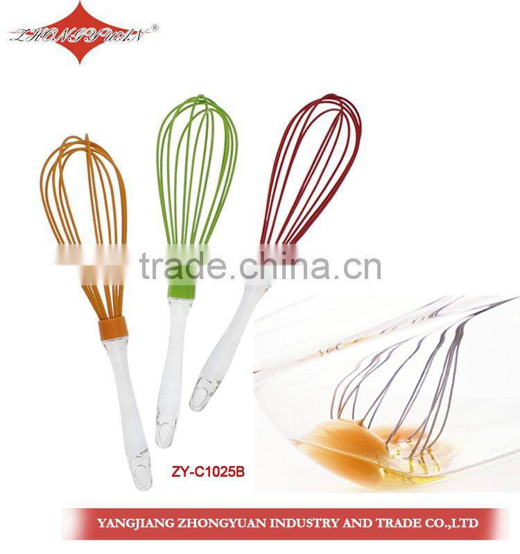 ZY-C1027A 8-inch colorful egg beater mini silicone coated wires egg whisk with plastic handle