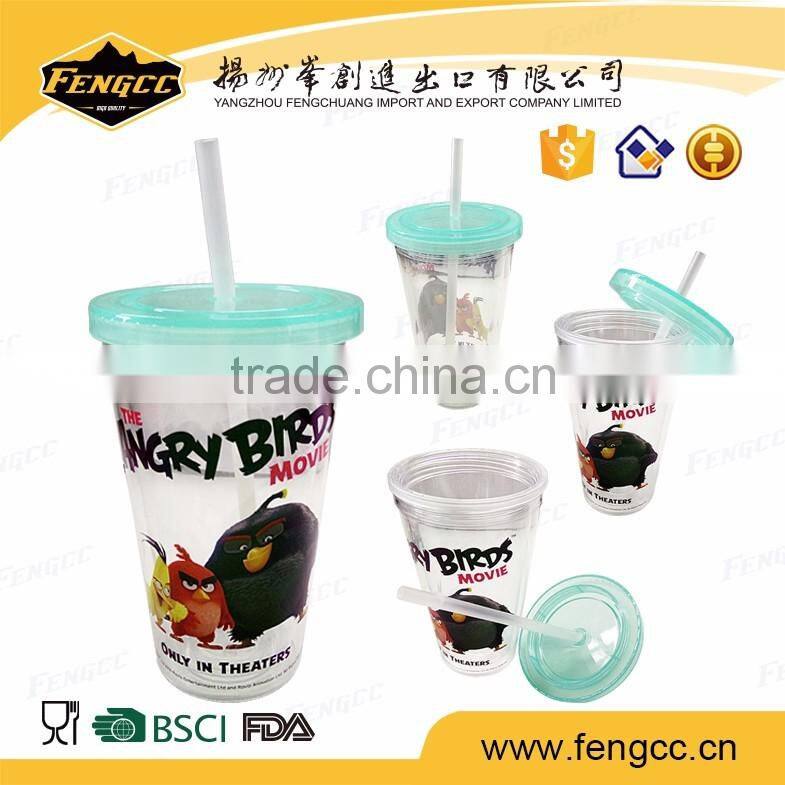 hot sale bpa free 3D cute 16oz plastic cup with lid and straw