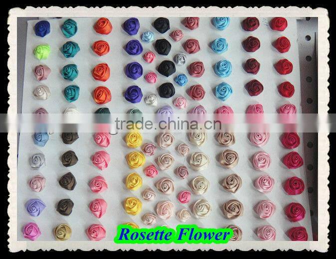 Trendy Handmade Rolled Rosette flower ribbon satin ribbon rose flower