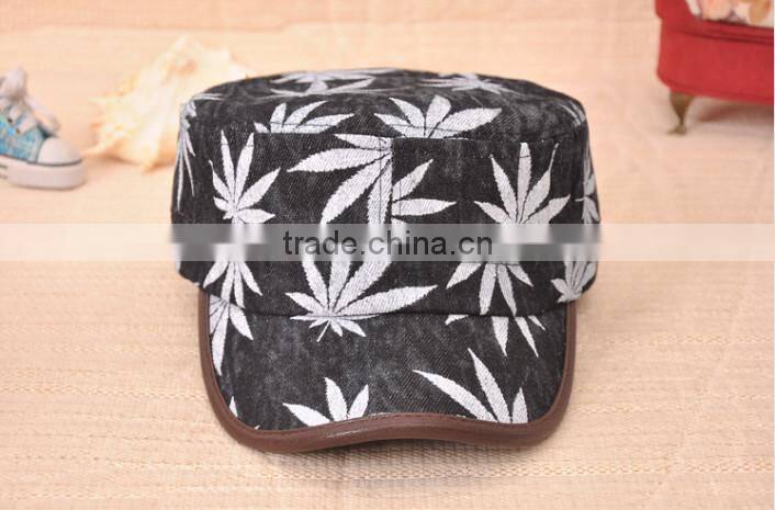 colorful maple leaf printed denim military caps and hats