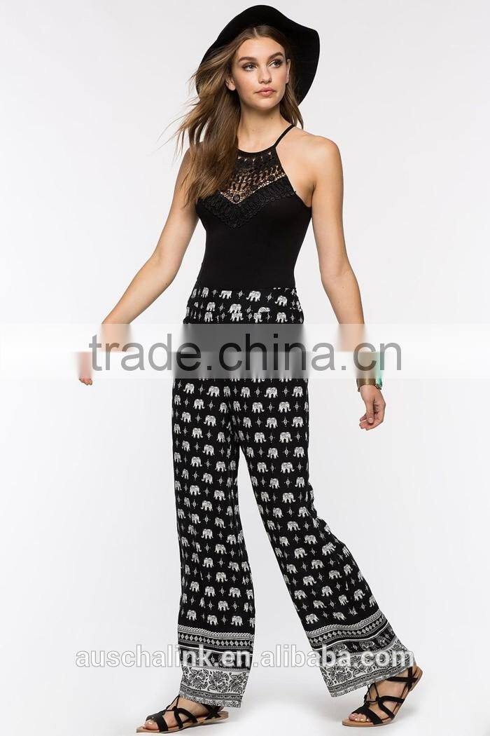 2017 summer lady custom animal print light weight pants hotsale