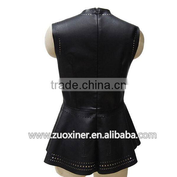2014 fishion ladies wearing pu leather vest skirts