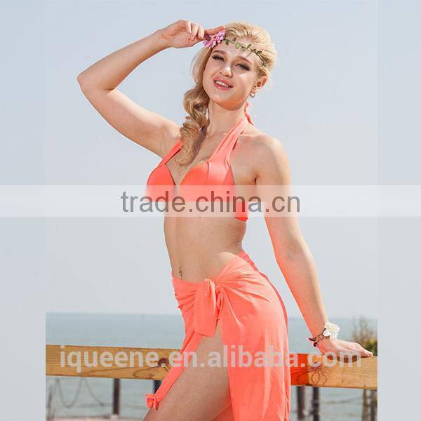 2015 summer new arrival fission packed three pieces women sexy solid color beach swimsuit