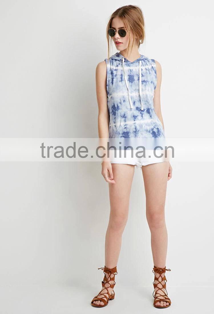 2016 tie-dye custom blank sleeveless hoodie for women