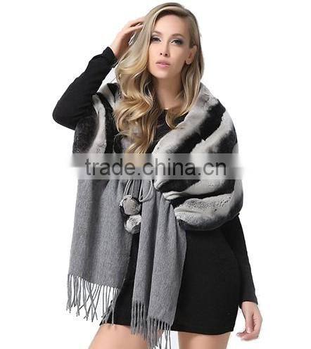 CX-B-122B Rex Rabbit Chinchilla Printed Fur Pashmina Shawls