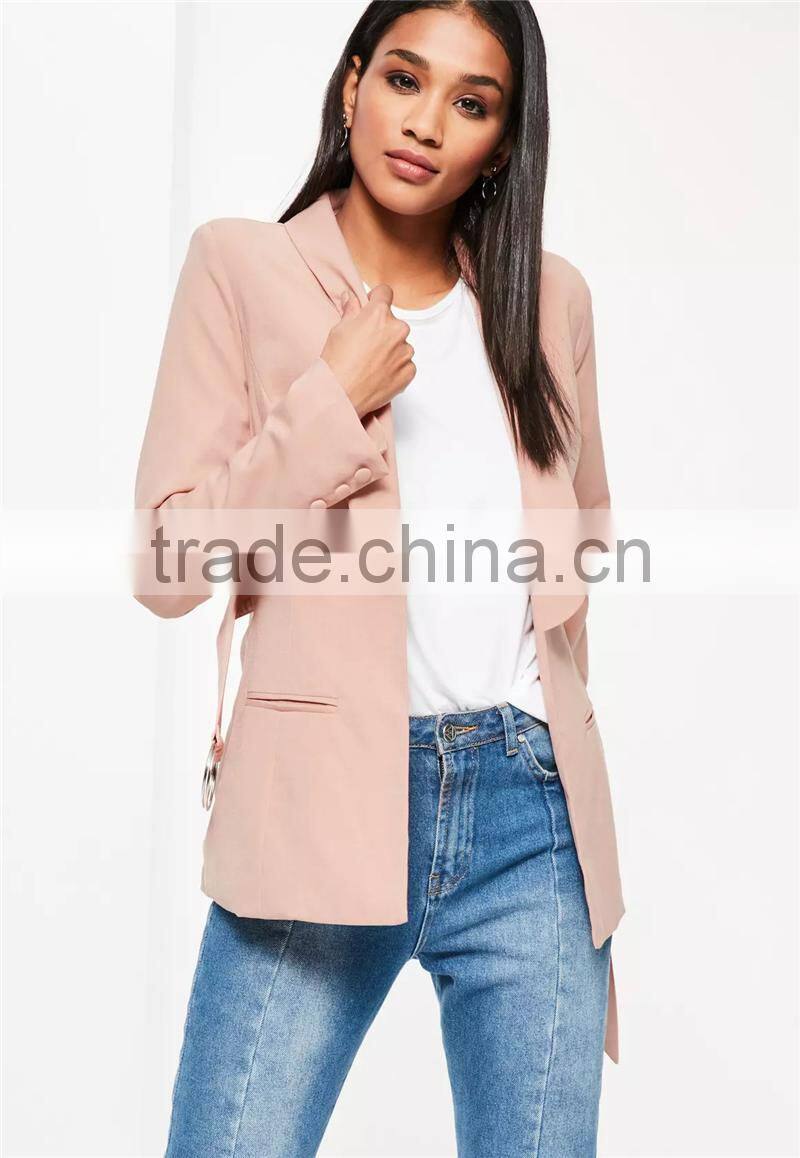 MGOO Foshan Factory Made Custom One Button Women Suits Blazers 2017 Spring Belted Long Sleeves Jackets