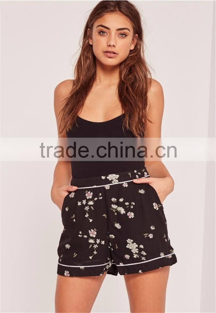 Custom Full Print Flower High Waisted Boxer Shorts Floral Print Suit Shorts Black