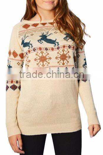 Women Light Kahki Sweater Striped Snowflake Pattern Led Light Sweater For Christmas
