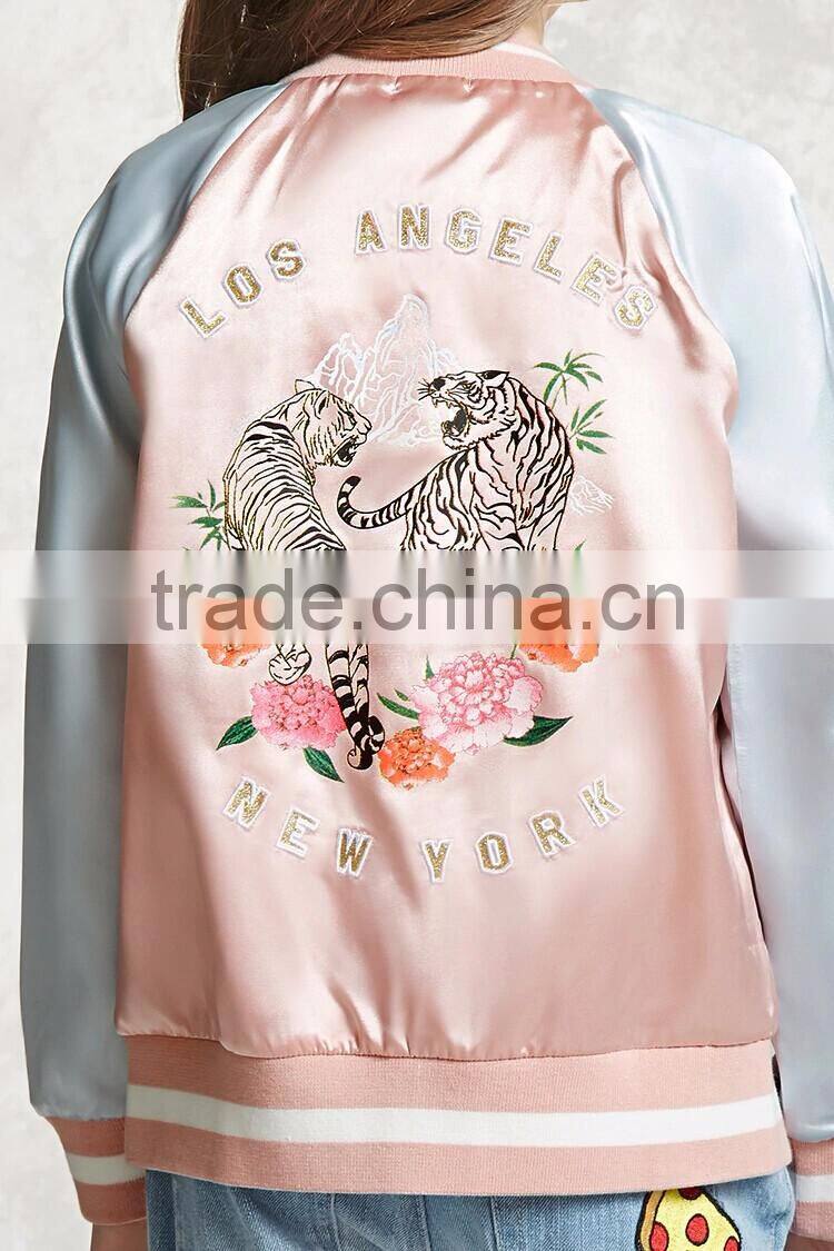 2017 new design high quality school uniform pink blank varsity jacket