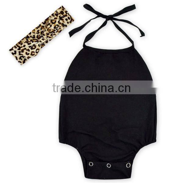 2016 black romper with leopard shorts simple design 3pcs set infants rompers suit