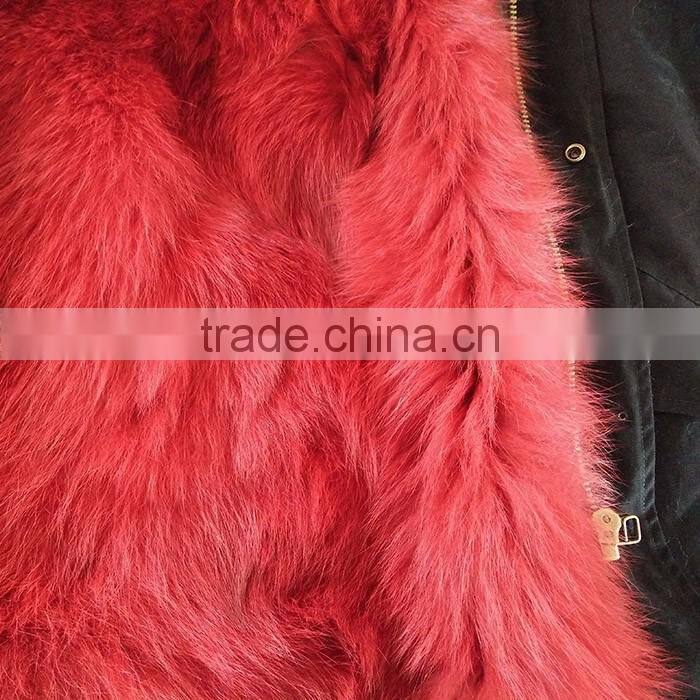 Myfur Custom Navy Outer Parka with Removable Dyed Fox Belly Fur Lined in Wholesale Price