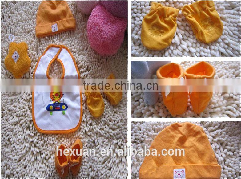 OEM or Stocked ,7PCS/SET Baby Bibs set,Mesh bag baby Baby bibs set,100%cotton bib set ,baby hat gift set
