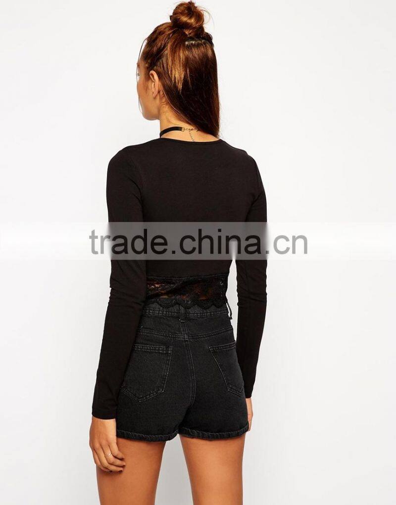 Top with Long Sleeves and Lace Trim Hem china products