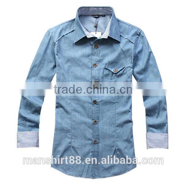 2016 new style men shirts mens light blue denim shirt
