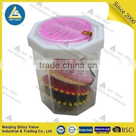 Octahedron plastic novelty sewing kit box with needle case on the top