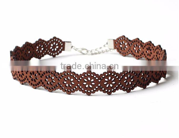 Hot Choker Fashion Korea Velvet Hollow Laser Caving Flowers Collar Choker Womens Suede Flower Laser Cut Necklace Jewelry