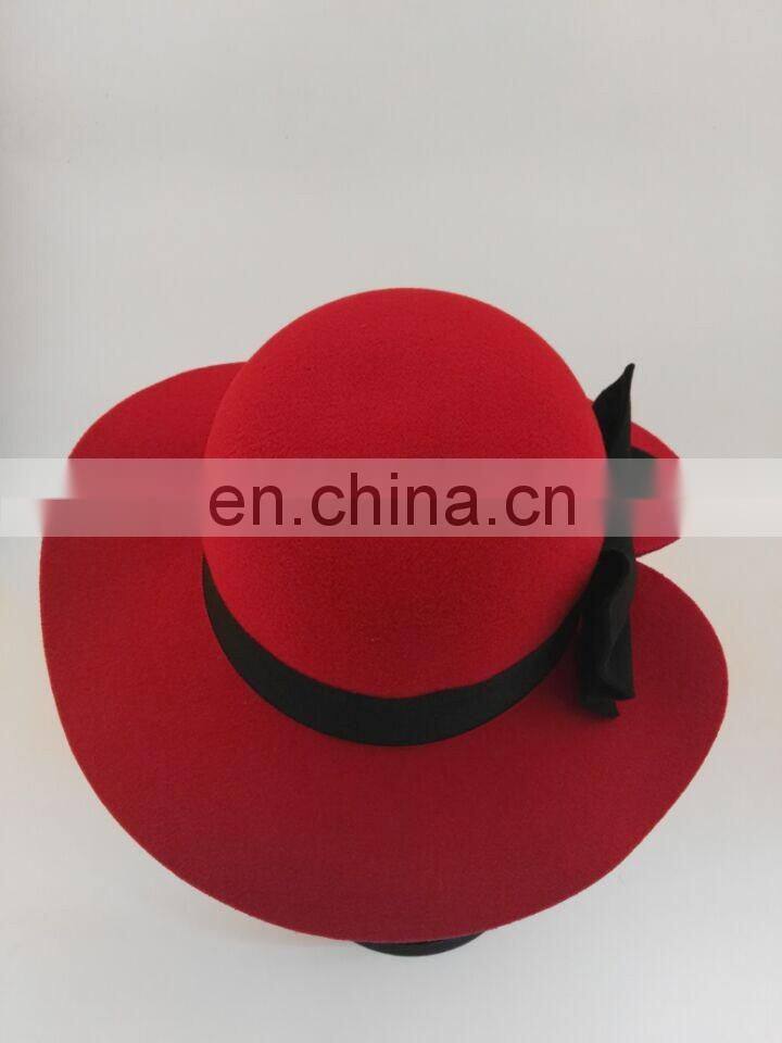 Winter girls fashion hats Imitation wool red formal hat with bowknot