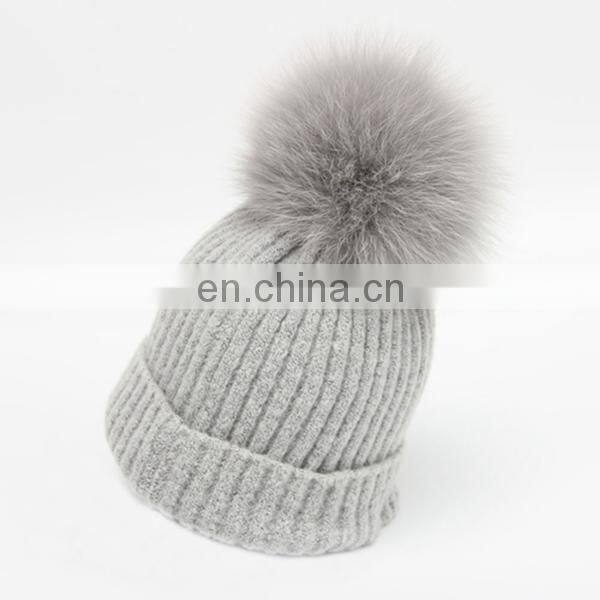 Autumn and winter warm large fox hair wool wool hat adult knitted hat