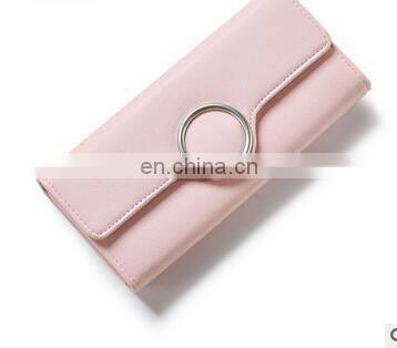 Fashion Decorative Metal Ring Package Woman Wallet Long Solid Simple HASP Womens Purse PU Leather Brand Women Wallet Coin Pocket