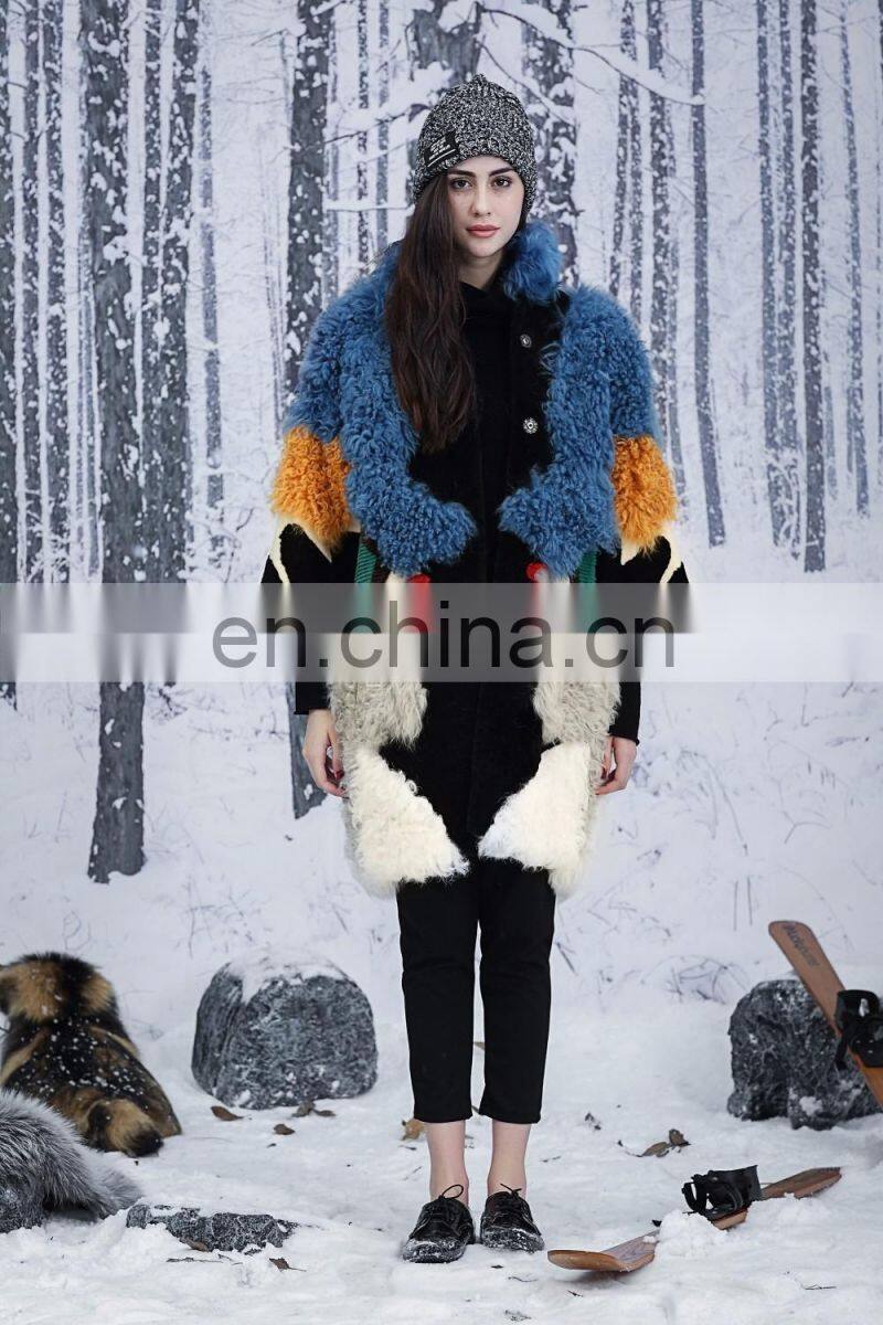 Nifty Style Lamb And Mink Fur Coat Reversible Female Multicolored Mix Different Fur Jacket Real Fur Down Overcoat