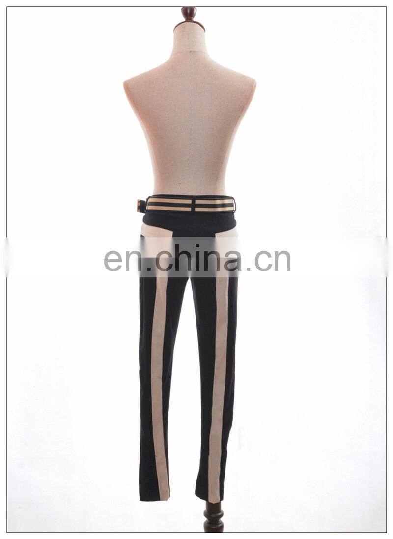 Ladies Fashion Trousers Design Women Office Wear and Casual Black White Vertical Stripes Pants