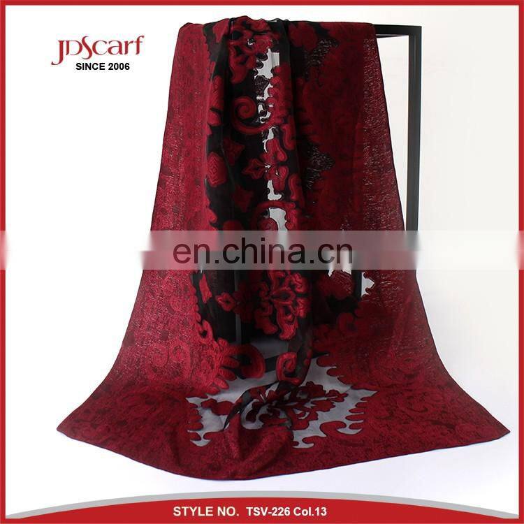 Super quality burnout flower pattern silky viscose shawl scarf