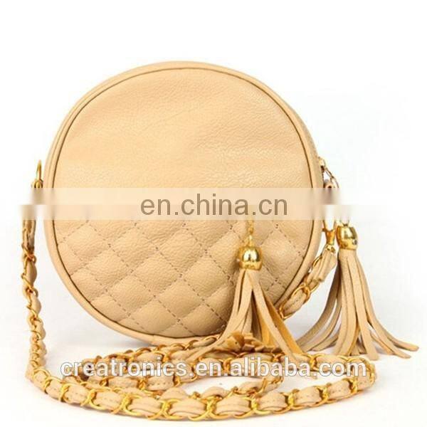 CR fast delivery styling elegant round shape tassels zipper with long chain women purse red crossbody shoulder bag