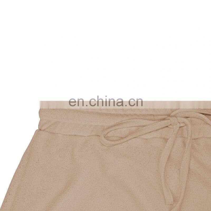 2021 Cross-border New Product Pure Color Women's Fashion Twisted Long Sleeve V-neck Sexy Top Drawstring Short Skirt Autumn Set